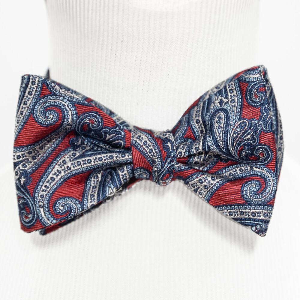 New Daniel Cremieux Blue And Red Paisley 100% Silk Self Tie Bow Tie Bowtie